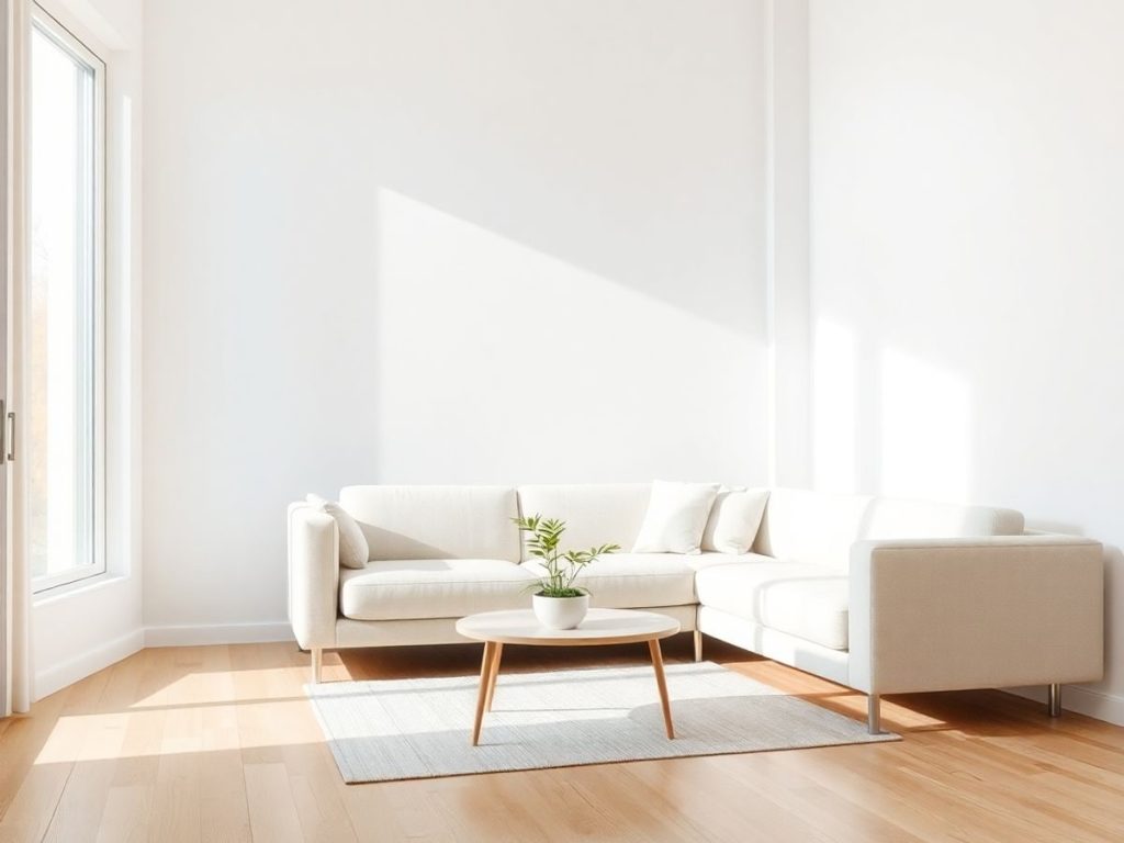 Interior minimalist luminos cu mobilier simplu