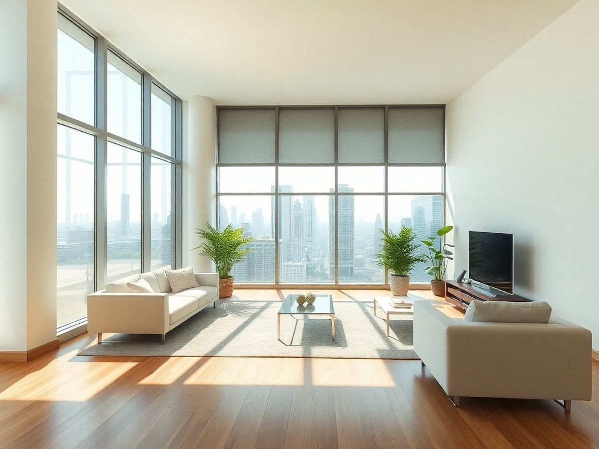 Interior modern, curat, cu lumină naturală.